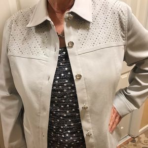 Gray jacket with gold and silver embellished front